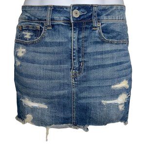 American Eagle Outfitters AEO Hi-Rise High Distressed Medium Wash Mini Skirt 6 R